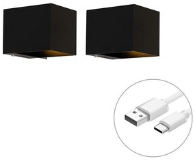Set de 2 lămpi de perete reîncărcabile negre cu variator - Joris