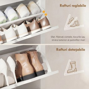 HOMCOM Dulap Slim pentru 18 Pantofi, 3 Sertare cu 2 Rafturi Reglabile Alb | Aosom Romania