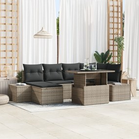 vidaXL Set de canapea pentru grădină - 7 piese cu perne gri din rattan sintetic