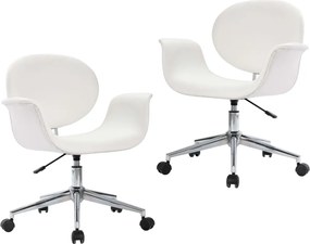 vidaXL Scaune de bucătărie pivotante, 2 buc., alb, piele artificială