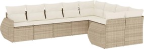 vidaXL Set canapele de grădină, 9 piese, cu perne, bej, poliratan