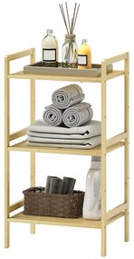 HOMCOM Raft baie 3 nivele raft din bambus 3 rafturi reglabile 5 poziții 43,5 x 31,5 x 80 cm lemn natural | Aosom Romania