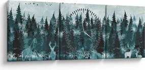 Tablou - Animale din pădure (cu ceas) (90x30 cm)