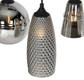 Lampă suspendată Art Deco neagră cu sticlă fumurie cu 8 lumini - Hanne