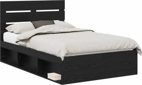 vidaXL Cadru de pat cu headboard Negru 135 x 190 cm Lemn de pin masiv