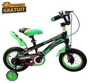 Bicicleta Caraiman, cu roti ajutatoare, roti 12 sau 14 inch, cadru otel, verde, BC23