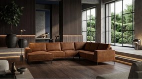 Colțar maro coniac cu tapițerie din imitație de piele (colț pe partea stângă /în formă de "U") Copenhagen – Scandic