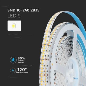 Banda led SMD 2835 V-TAC Samsung, CRI95+, lumina calda(3000K), 18W/m,1500 lm/m, 240 leduri/m, 24V, IP20