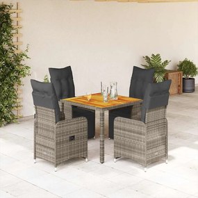 vidaXL Set bistro de grădină cu perne, 5 piese, gri, poliratan
