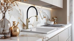 🚰 Baterie bucătărie CORDA, cu pipă flexibilă și 2 funcții, finisaj aur periat – Cod BRC_R72M
