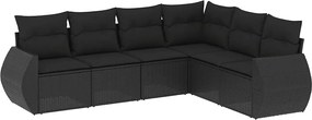 vidaXL Set mobilier de grădină cu perne, 6 piese, negru, poliratan