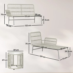 Outsunny Set mobilier de grădină din poliratan 3 piese, set lounge cu chaiselongue canapea pentru două persoane masă cu sticlă perne detașabile | Aosom Romania