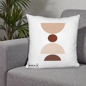 Perna Decorativa Geometric Boho Cerc si Boluri, 40x40 cm, Alb Pufos, Husa Detasabila, Perna Inclusa, BEKZ®