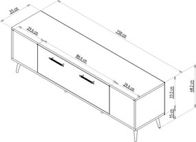 Comoda TV, Olivia, Detas, 150 x 48.2 x 35 cm, pal melaminat, alb/argintiu