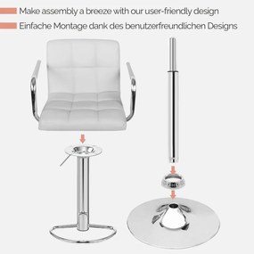 MIADOMODO Scaun de bar 2 buc, cu brațe, alb