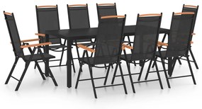 vidaXL Set mobilier de grădină, 9 piese, negru, aluminiu