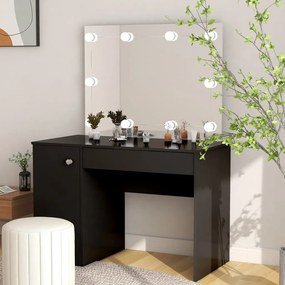 331548 vidaXL Masă de machiaj cu lumini LED, negru , 110x55x145 cm, MDF