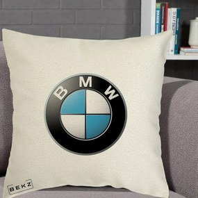 Perna Personalizata cu emblema BMW, 40x40 cm, Ecru, Husa Detasabila, Perna Inclusa, BEKZ®