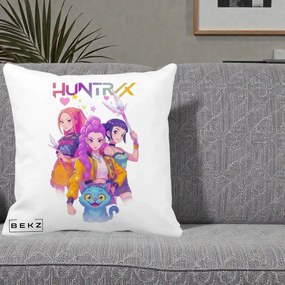 Perna Personalizata K-pop HUNTRX Trio Foto cu Pisica, 40x40 cm, Alba Mata, Husa Detasabila, Perna Inclusa, BEKZ®