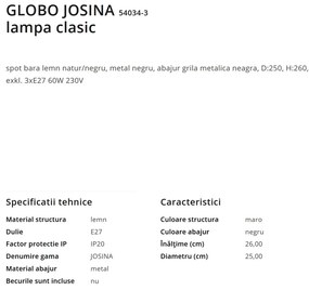 Plafoniera tavan stil industrial cu 3 spoturi JOSINA