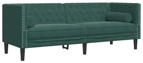 372695 vidaXL Canapea Chesterfield cu pernuțe/3 locuri, verde închis, catifea