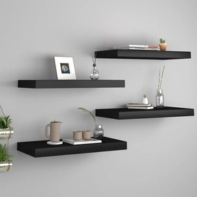 vidaXL Rafturi de perete suspendate, 4 buc., negru, 50x23x3,8 cm, MDF