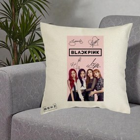 Perna Personalizata K-pop BLACKPINK Semnaturi si Foto, 40x40 cm, Ecru, Husa Detasabila, Perna Inclusa, BEKZ®