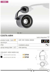 Spot LED cu brat aplicat directionabil de tavan/plafon COSTA negru