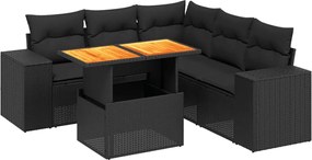 vidaXL Set mobilier de grădină cu perne, 6 piese, negru, poliratan