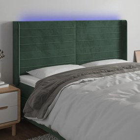 3124251 vidaXL Tăblie de pat cu LED, verde închis, 183x16x118/128 cm, catifea