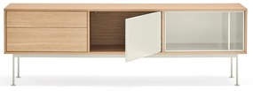 Comodă TV cu aspect de lemn de stejar Teulat Yoko, alb-crem