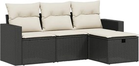 vidaXL Set mobilier de grădină cu perne, 4 piese, negru, poliratan