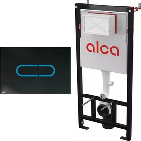 Set rezervor WC cu cadru incastrat Alca AM101/1120 si clapeta de actionare NIGHT LIGHT-1 negru cu senzor plus sursa de alimentare 230 V