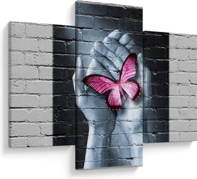 Tablou - Fluture roz în perete (90x60 cm)