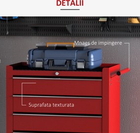 HOMCOM Cărucior Mobil pentru Atelier cu Sertare, Organizator Ustensile, Roșu, 67.5x33x77cm | Aosom Romania
