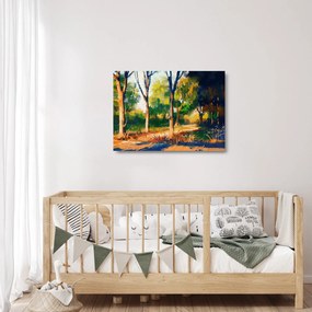 Tablou pe sticlă - Pădure de vară însorită, pictură (70x50 cm)