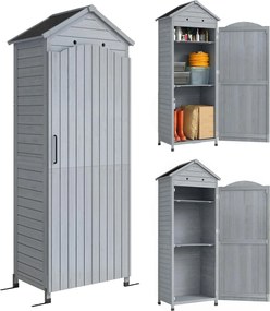 Outsunny Dulap grădină din lemn, magazie înaltă pentru unelte cu raft reglabil, ușă magnetică, acoperiș galvanizat, ventilație | Aosom Romania