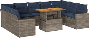 vidaXL Set mobilier de grădină cu perne, 10 piese, gri, poliratan