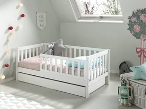 Pat Toddler alb pentru copii mici, 70 x 140 cm, cu sertar de depozitare – Vipack