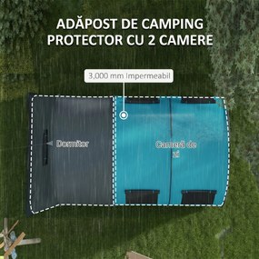 Outsunny Cort de Camping Impermeabil, Cort cu 5 Locuri, Zonă Separată de Dormit și Living, 480x260x200 cm, Gri și Albastru | Aosom Romania