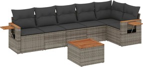 vidaXL Set canapele de grădină, 7 piese, cu perne, gri, poliratan