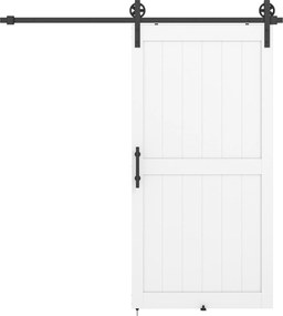 HOMCOM Ușă glisantă în stil rustic din lemn și oțel, Alb și Negru | Aosom Romania