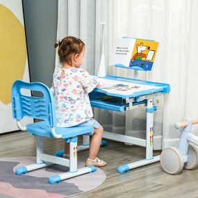 HOMCOM Birou Copii de 6-12 ani cu Lampa, masa cu scaune copii, cu design Ergonomic, Inălțimea Reglabilă, 70x49.5x80-105 cm | Aosom Romania