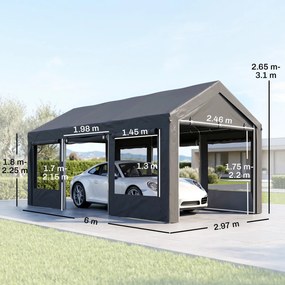 Outsunny Pavilion de Grădină cu Înălțime Reglabilă, 4 Uși și 4 Ferestre, 6x3 m, Gri Închis | Aosom Romania