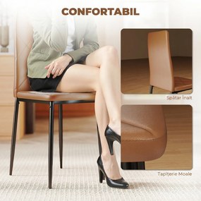 HOMCOM Set de 6 Scaune de Dining Moderne cu Spătar Înalt, din Piele Ecologică și Oțel, 41x50x97 cm, Maro | Aosom Romania