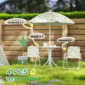 AIYAPLAY Set de Mobilier de Grădină din 4 Piese cu Masă, Scaune și Umbrelă de Soare Reglabilă, 50xΦ49,5 cm, Verde | Aosom Romania