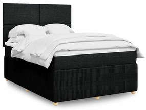 vidaXL Pat box spring cu saltea, negru, 140x190 cm, textil