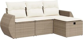 vidaXL Set canapele de grădină, 4 piese, cu perne, bej, poliratan