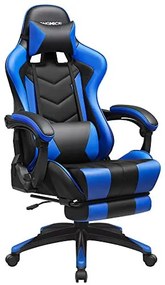 Scaun de gaming ergonomic cu recliner, metal / piele ecologica, negru / albastru, Songmics