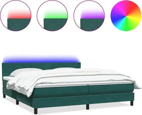 vidaXL Pat cu arcuri cu saltea și LED, verde închis, 180x220 cm, catifea